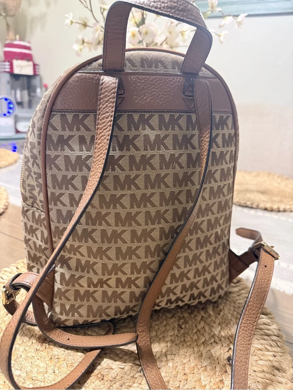 Michael Kors Brown Logo Monogram Mini Backpack